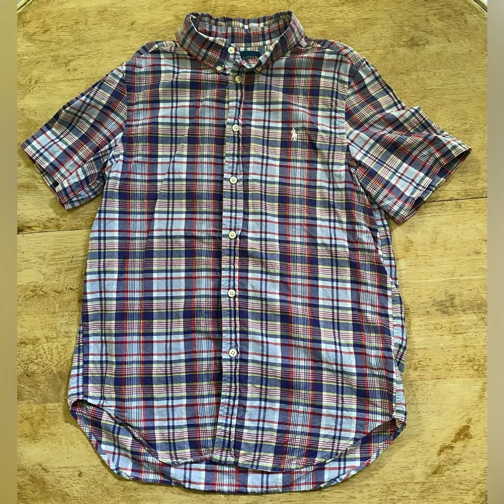 Ralph‎ Lauren Polo Boy’s Sz L (14-16) Plaid Cotton Oxford Short Sleeve Shirt